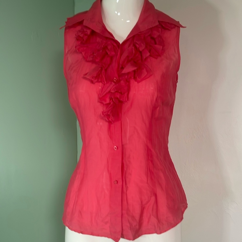Gorgeous Zara Women Hot Pink Fuscia Blouse Tank With Shirt Collar​